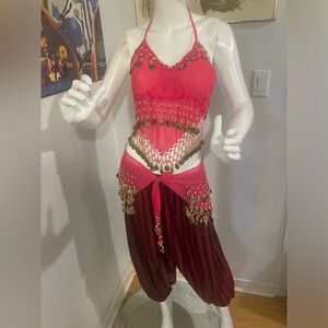 Belly Dancer/Harem 3pc Costume - Pink & Gold Set plus Handmade Harem Pants